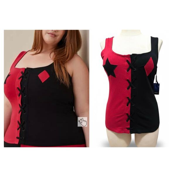 New Sexy Torrid‎ 3 (3X 22/24) Punk Gothic Harley Quinn Cosplay Lace Up Tank Top - Picture 1 of 3